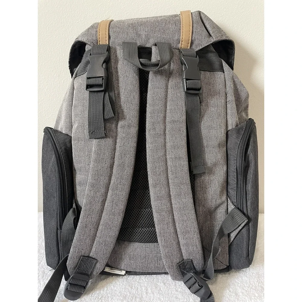 Eddie Bauer First Adventure Diaper Bag Backpack Unisex Grey Herringbone Large